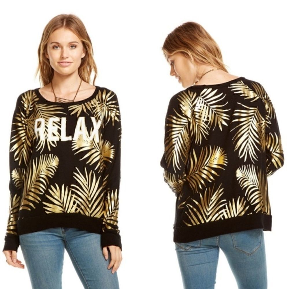 Chaser Golden Frond Relax Metallic Pullover size M